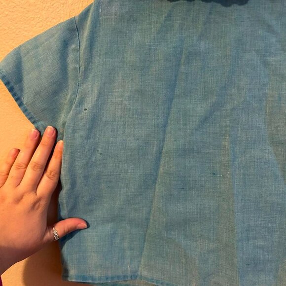 Vintage Handmade little Boys Shirt Blue With Lace Button Up - Picture 6 of 6